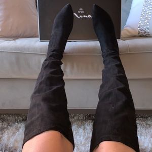Nina sexy glam suede over the knee boots.